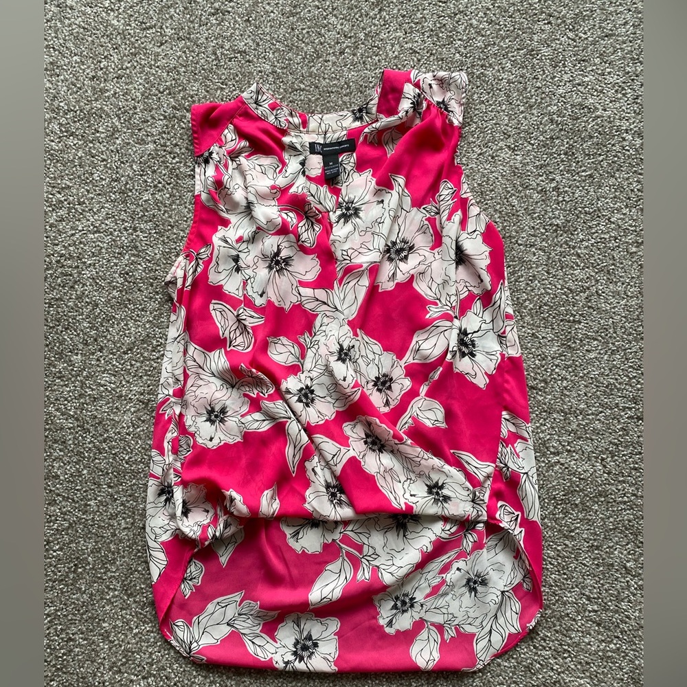 INC Pink Black and White Floral Sleeveless Blouse